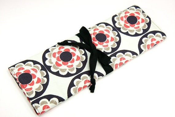 Large Knitting Needle Case Organizer - Round the Block - 30 black pockets for circular, straight, dpn, or paint brushes