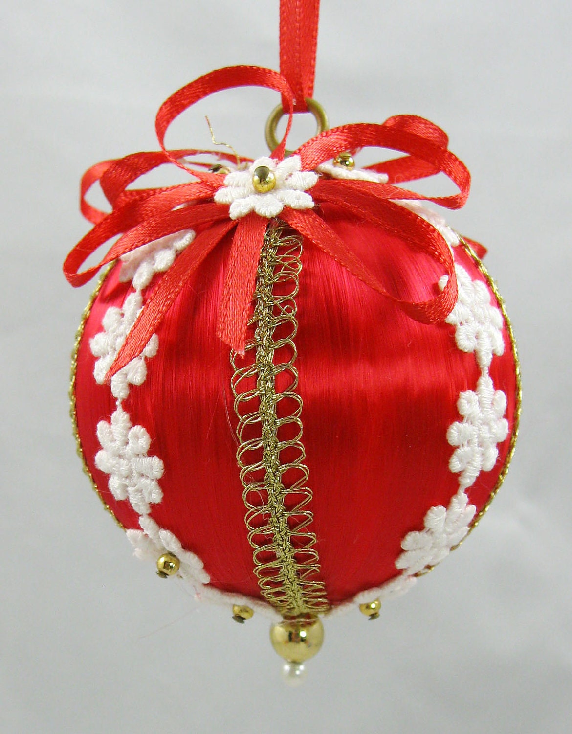 Red Satin Ball Christmas Ornament 201