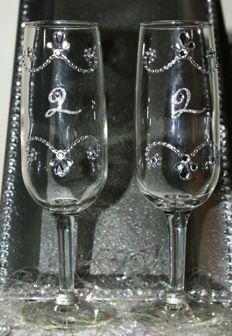 Wedding Flutes Rhinestone Decorated Set