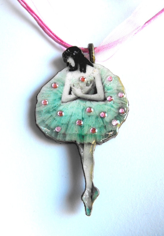 Mint Green and Pink Ballerina Necklace