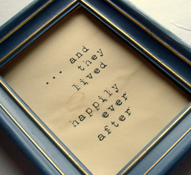 Rustic Photo prop, unique wedding typography, coffee stained type, and they lived happily ever after, 5x7