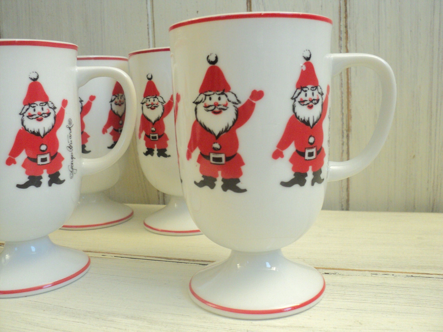 vintage holiday christmas SANTA pedestal mugs Georges Briard