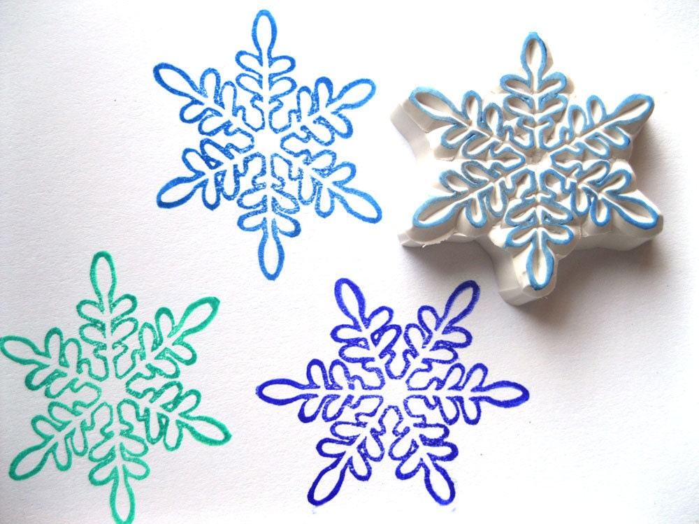 Snowflake Hand Carved Rubber Stamp