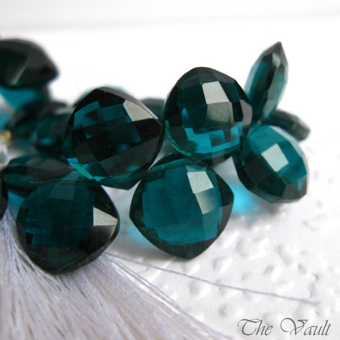 Teal Quartz faceted cusion briolettes, 10-12mm, packet of 6