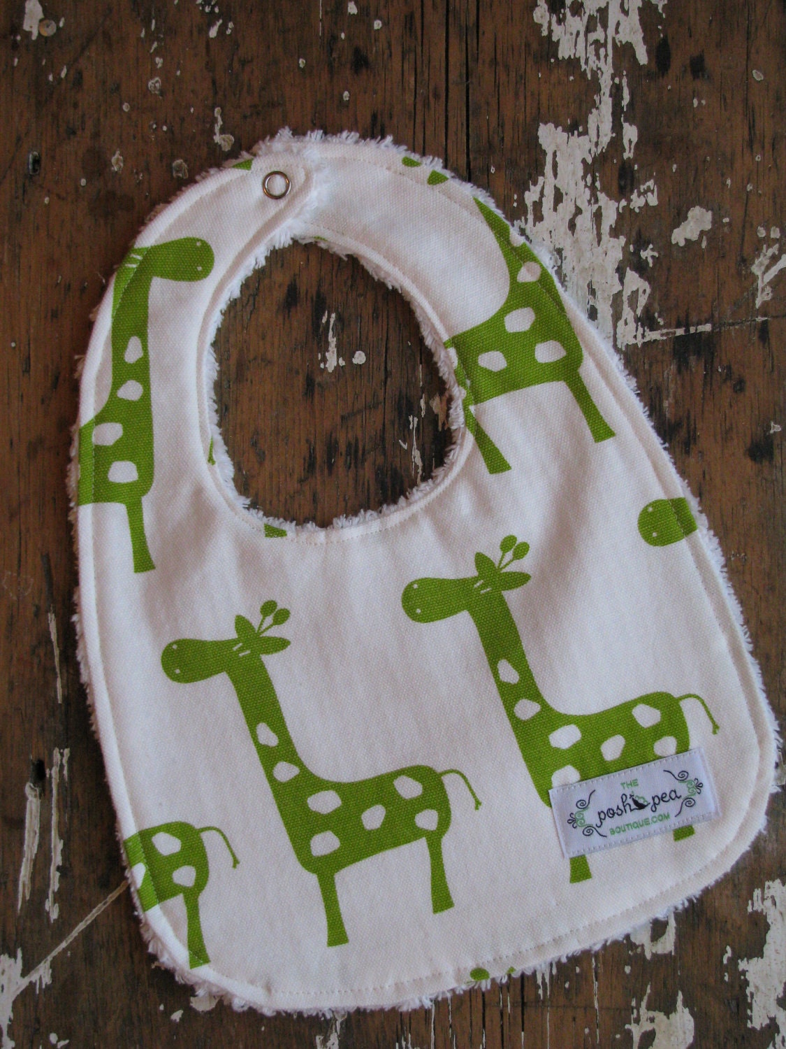 Gender Neutral Baby Bib - Lime Green Giraffes and Chenille