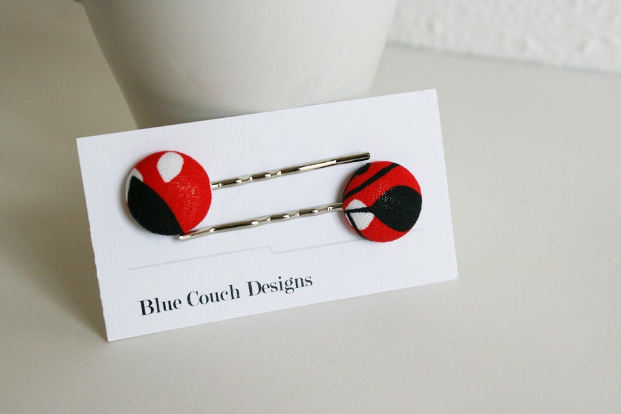 80s Inspired --- fabric button hair pins