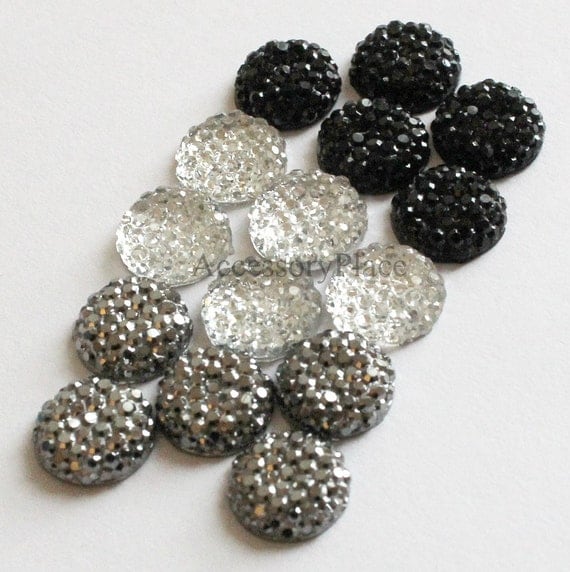 30 pcs of  10mm Faceted Round Cut Flatback Formica Bead  in Clear, Black, Metallic Gray for scrapbooking, clothing, Jewelry, Accessory