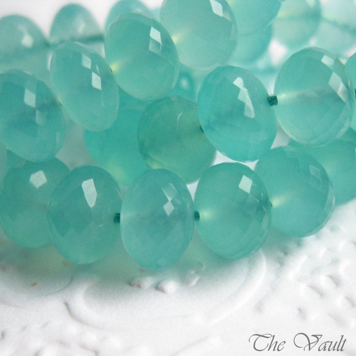 Aqua Chalcedony faceted rondelles, 9-9.5mm,  10 beads