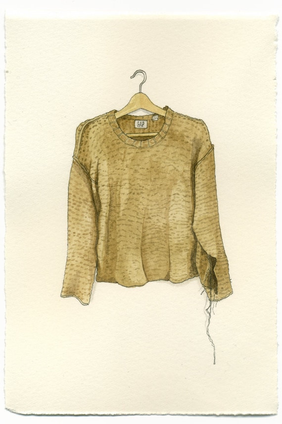 ORIGINAL Watercolor Illustration - Tan & Torn Gap Sweater