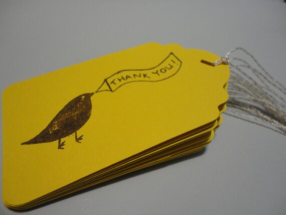 Thank You Gift Tags - Set of 10 Mustard Yellow Brown Price Tag