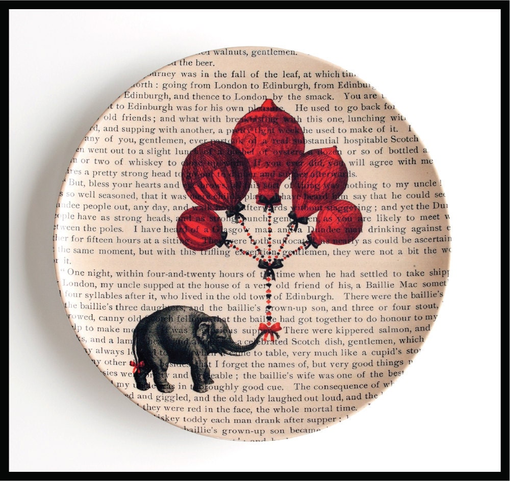 Elephant with Hot Air Balloon Plate by BlackBaroque