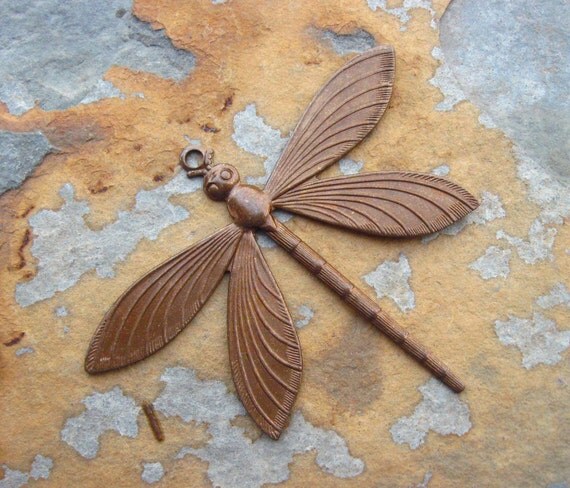 1 Trinity Brass Victorian Dragonfly Pendant Trinity Vintage Patina 64mm x 51mm -  LOW SHIPPING