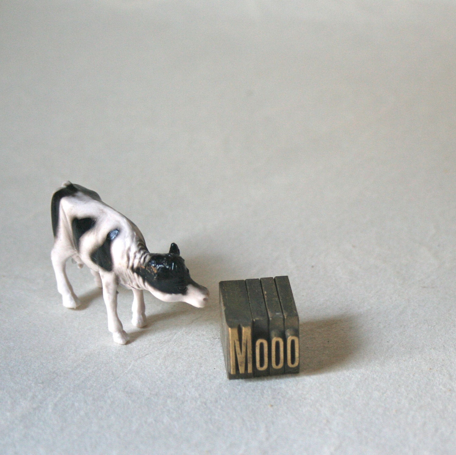 Mooo - Vintage Brass Letterpress Type with Cow
