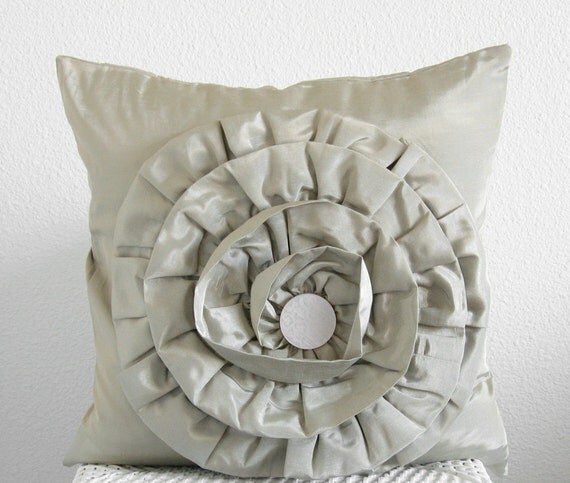 Decorative pillow - throw pillow - Accent pillow - 16 x 16 - rose pillow - light gray - SHIPS WITHIN 24 hrs
