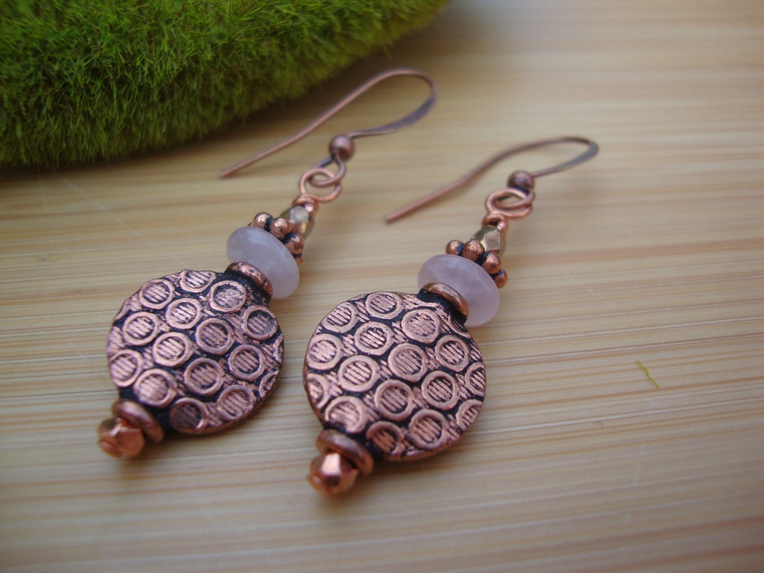 Rose Quartz And Copper  Earrings Preview 2