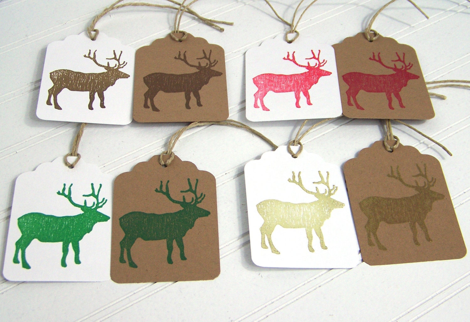 Holiday Gift Tags, Rustic Woodland Christmas, Brown Elk Reindeer Caribou, Handcut Hanging Tag, Gift Labels