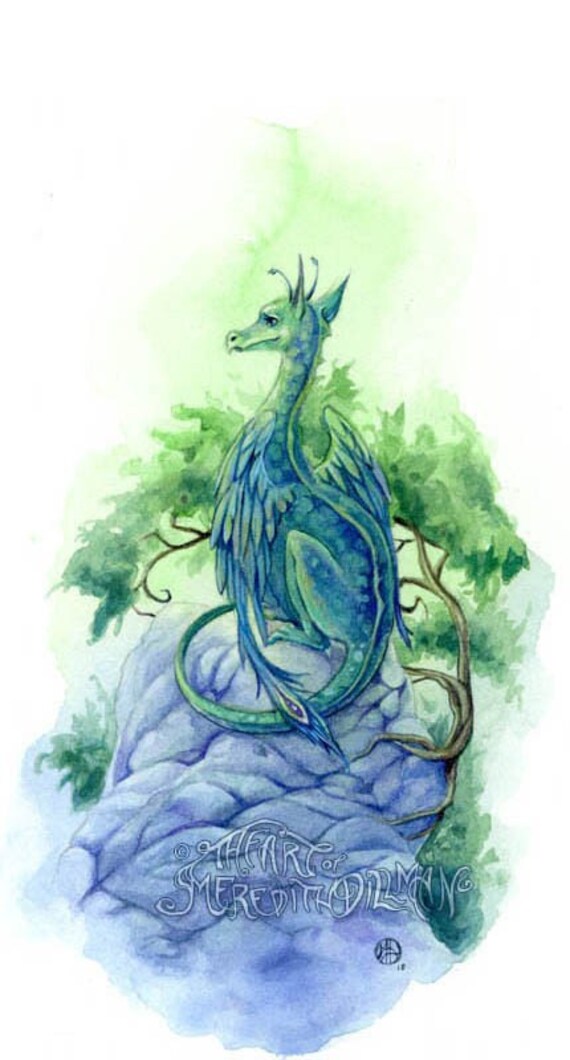 Dragon art print Emerald Green 5x7 limited edition