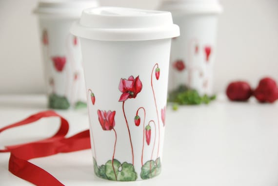 Ceramic Eco-Friendly Travel Mug - Cyclamen, Botanical Collection
