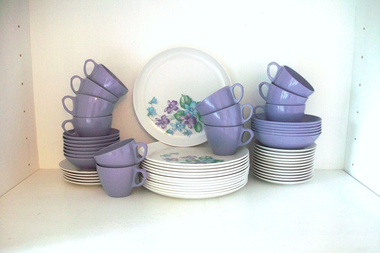 SUPER SALE- Collection Of Purple And White Vintage Melmac Dishes