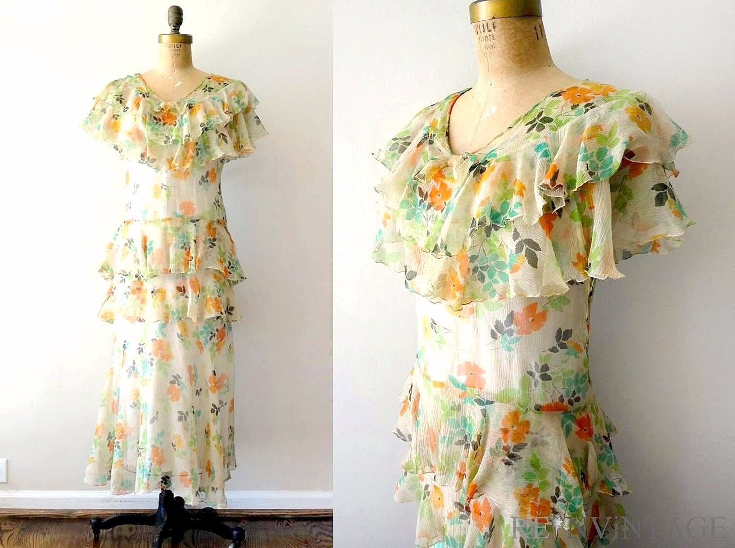 vintage 1920s dress: JARDiN DE FLEUR 20s silk floral print