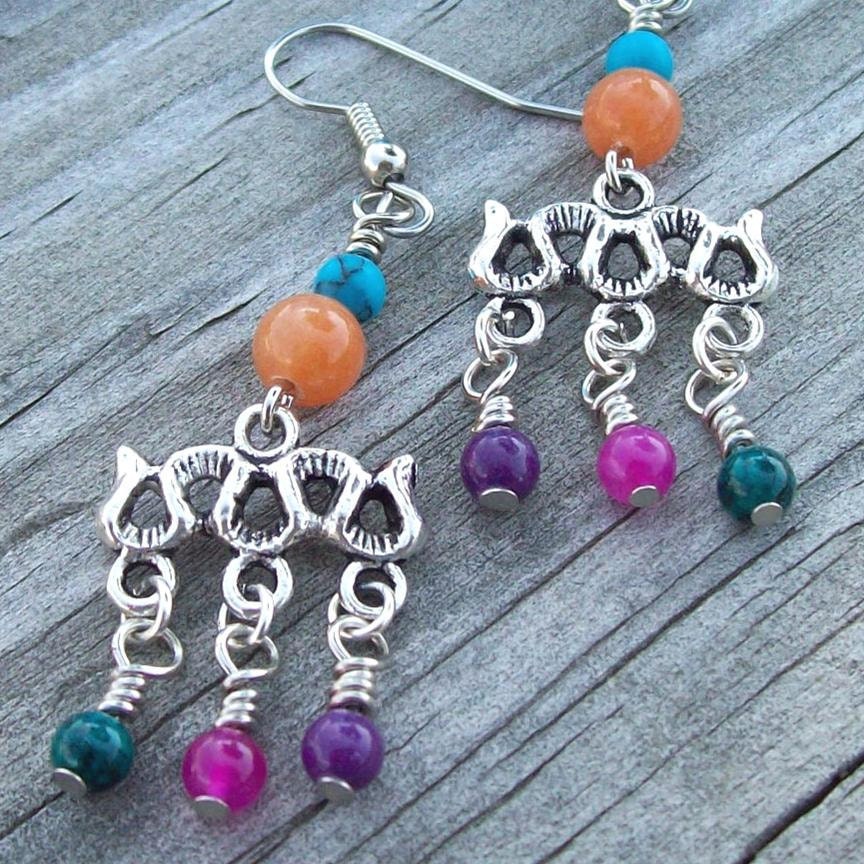 Clearance & Free Shipping - Dangle Gypsy Chandelier Earrings Festival Beaded in Colorful Gemstones