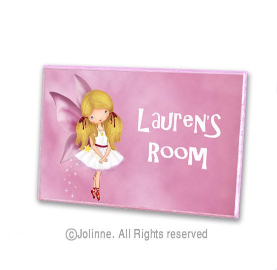 Angel fairy initial door hanger personalized children name pink door sign for girls room or nursery