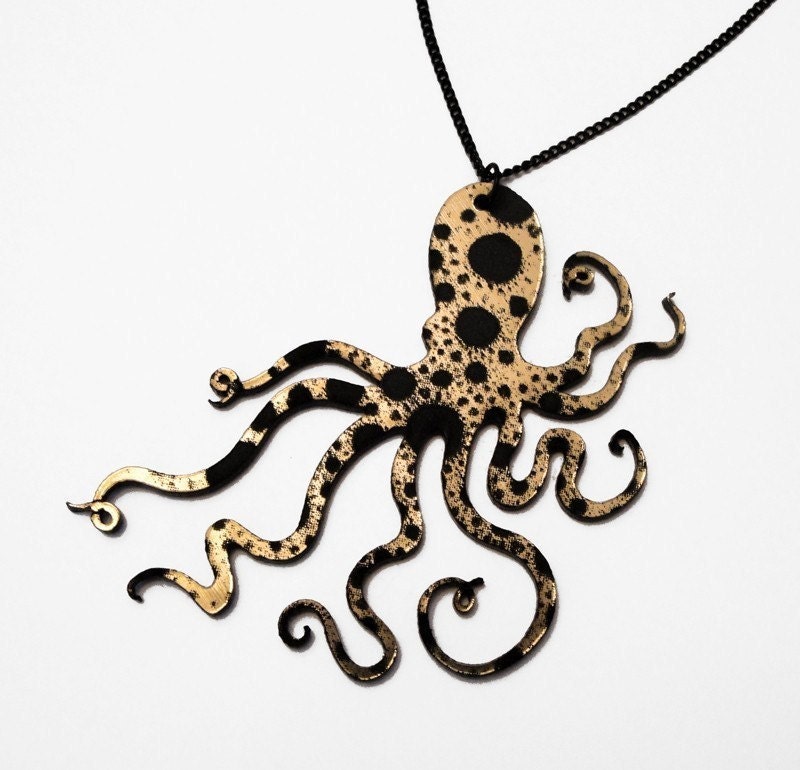 An Octopus Love Affair Necklace - Small Textured Gold and Black Acrylic (C.A.B. Fayre ORIGINAL DESIGN)