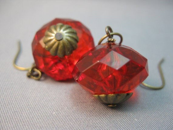 Cherry Red Acrylic Dangle Earrings