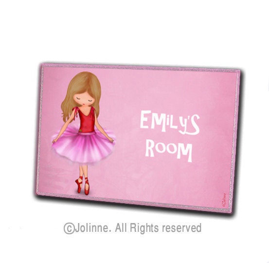 Personalized children name wooden door sign for girls room Ballerina dancer pink