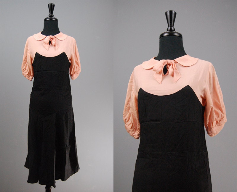 1930s dress silk rayon pink and black small