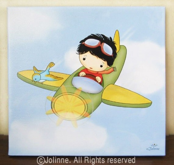 Boys room wall art, canvas print, ready to hang, children room art, kids decor, airplane nursery art