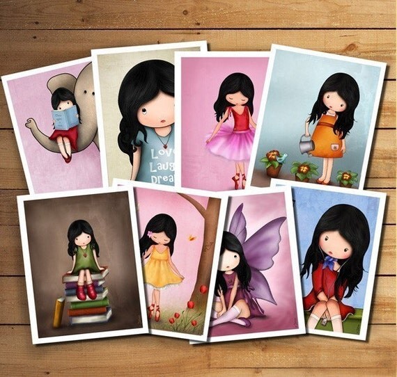 Girls room nursery decor Set of 8 Mini Art Prints