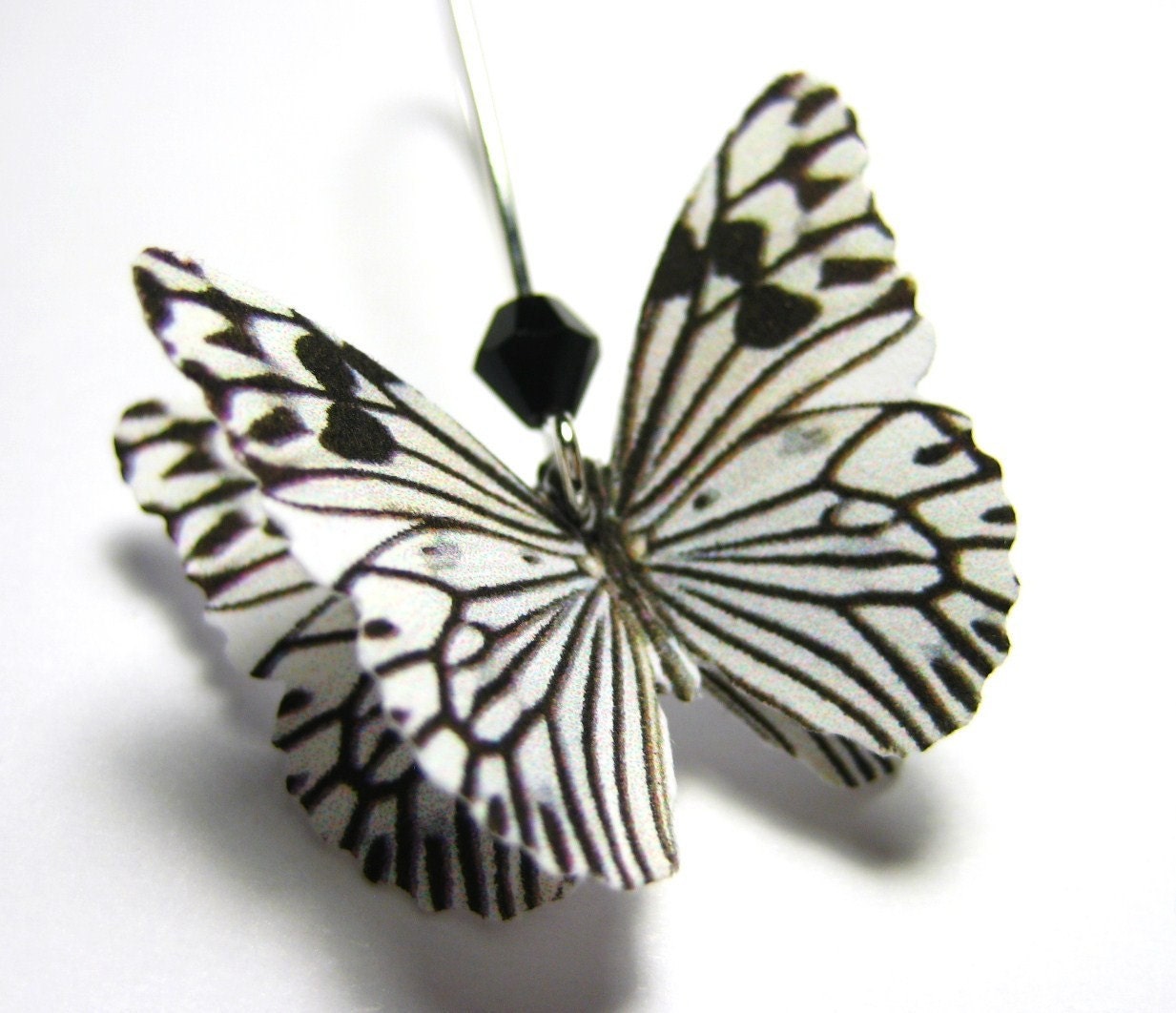 Real Butterfly Jewelry Zebra Print Earrings Monochromatic Black White Stripe