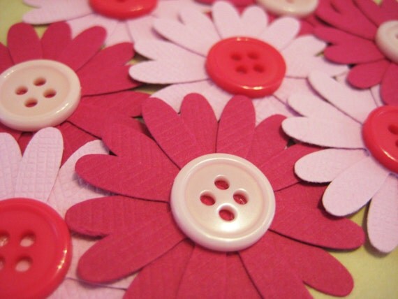 Pink flower embellishments, set of 8