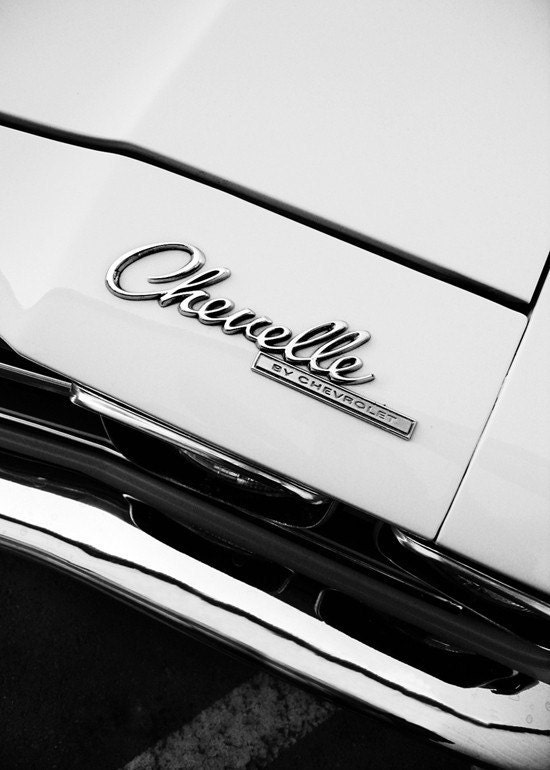 Classic Chevrolet Chevelle Chrome Emblem Black and White Mancave Decor 