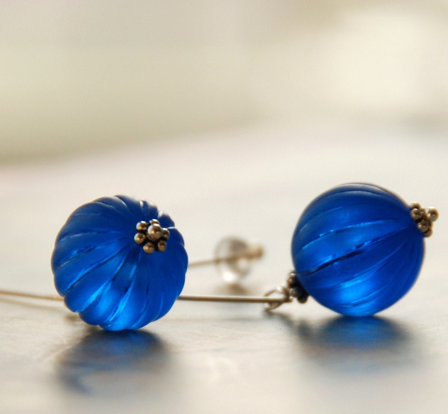 Earrings Cobalt Blue Vintage Lucite and Sterling Silver - simplify