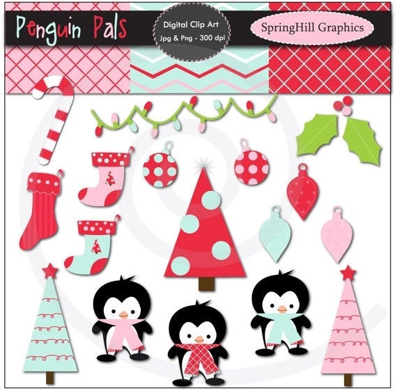 string of christmas lights clip art. Christmas Penguin Pals Digital Clip Art and Papers for Card Making, 
