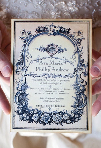 Vintage Wedding Invitation with RSVP Sample Parisian Perfume Label Ava 