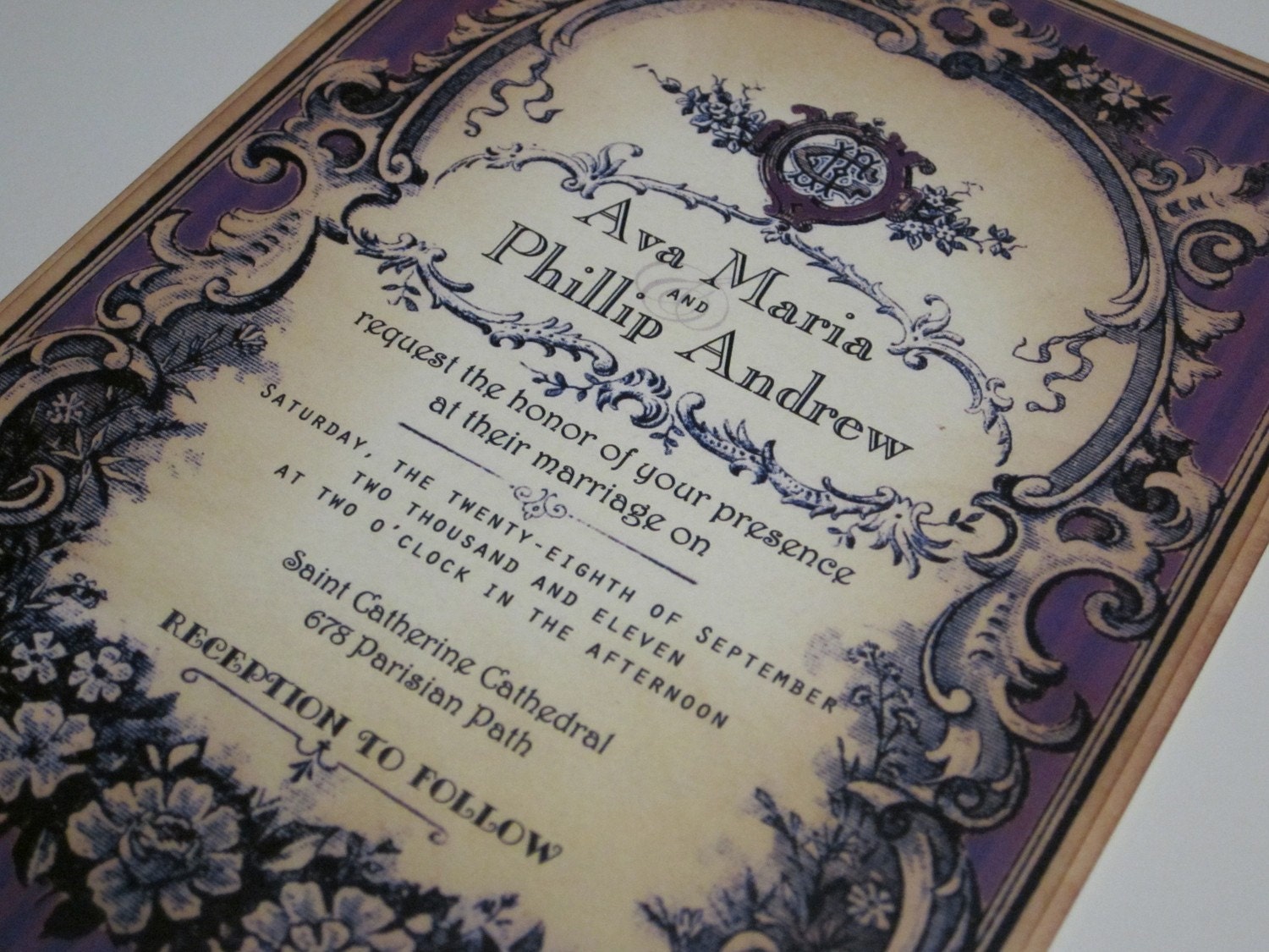 Vintage Wedding Invitation - Sample- Parisian Perfume Label - Ava Collection