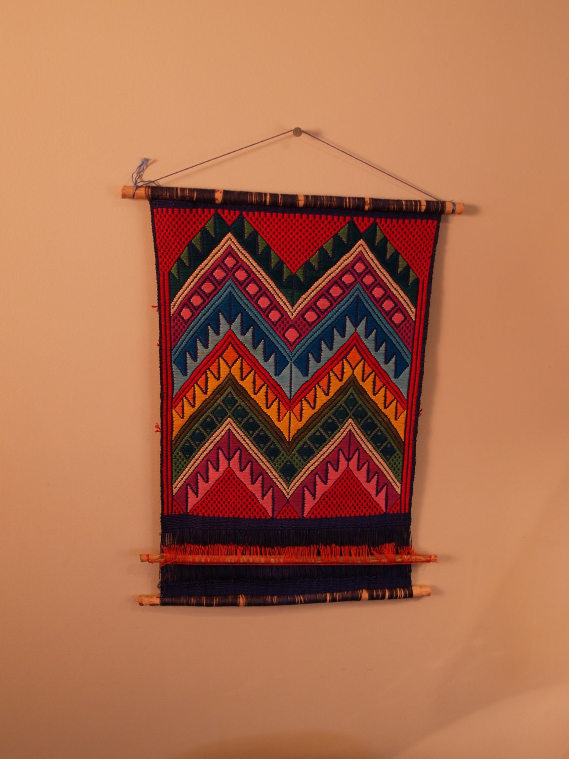 VINTAGE GEOMETRIC ART // Fiber Art Wall hanging // Vintage Geometric Decor // Chevron Textile Art /// Vintage Seventies Geometric ///