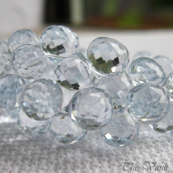 soft blue Quartz onion faceted briolettes, 7-8mm, 10 gemstone beads, last set