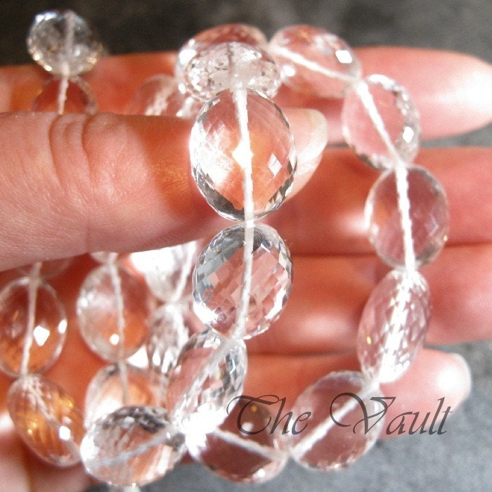 2 (1 pair) Quartz 15mm oval faceted beads