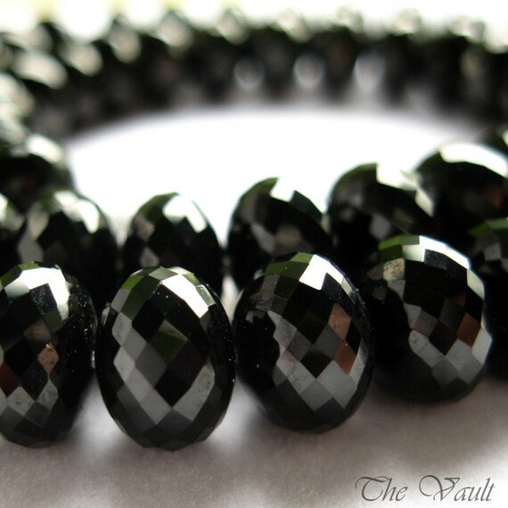 2 (1 pair) Black Spinel 8-8.5mm precision faceted rondelles