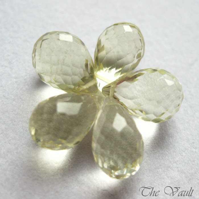 5 Lemon Quartz 9-10mm drop faceted briolettes