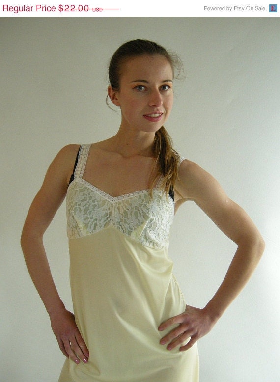 Holiday Sale Sheer Yellow Full Slip Vintage 60s by empressjade from etsy.com