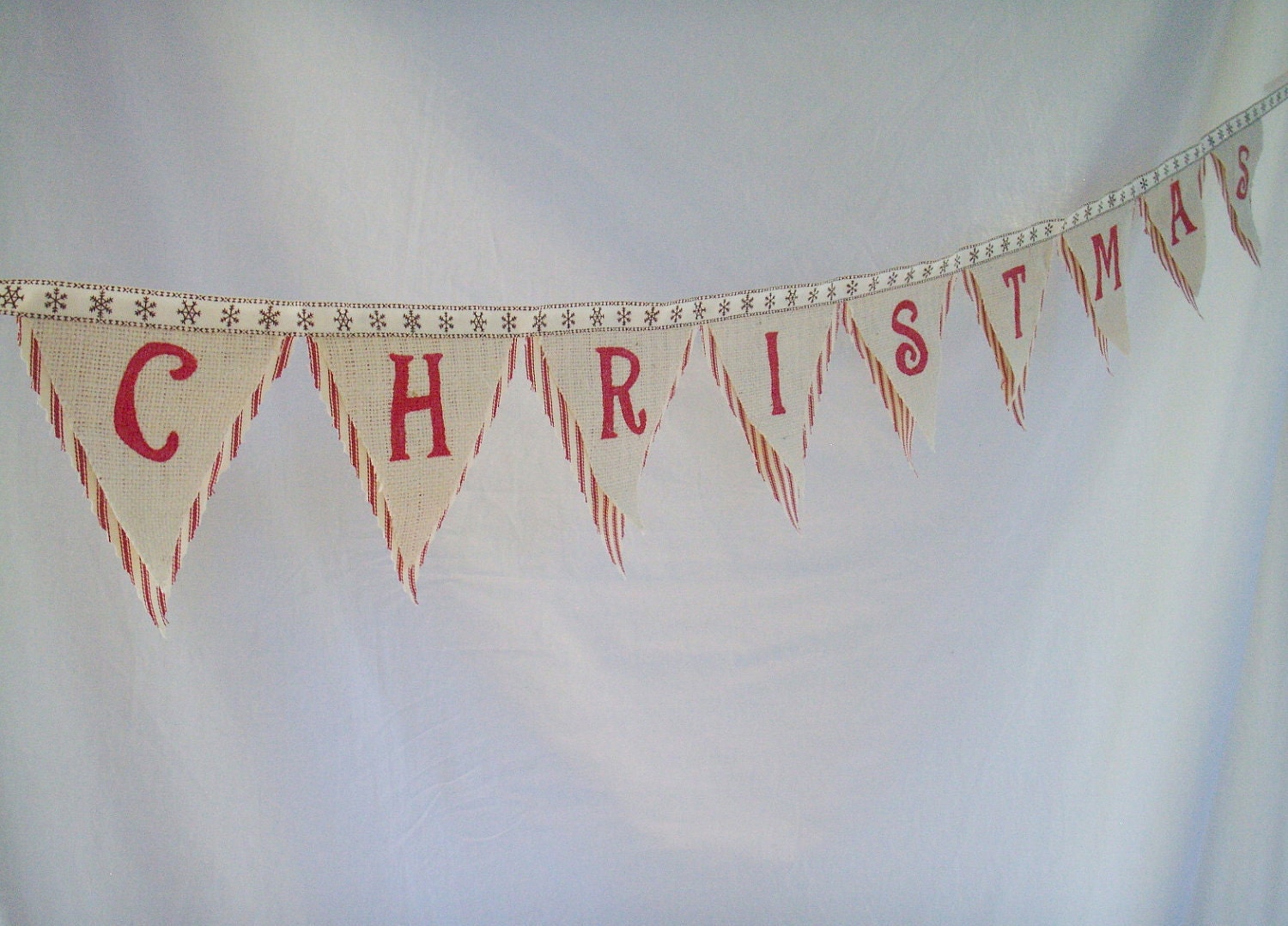 Merry Christmas Bunting burlap and fabric holiday banner FREE SHIPPING