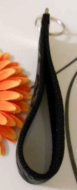Close Out Sale Key Fob Wristlet - Charcoal with Black Leaves