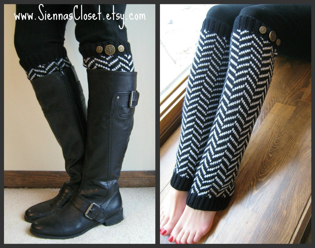 Chevron Crest : BLACK Chevron Legwarmers w/ Assorted Gold Metal Military Buttons (item no. 1-2)