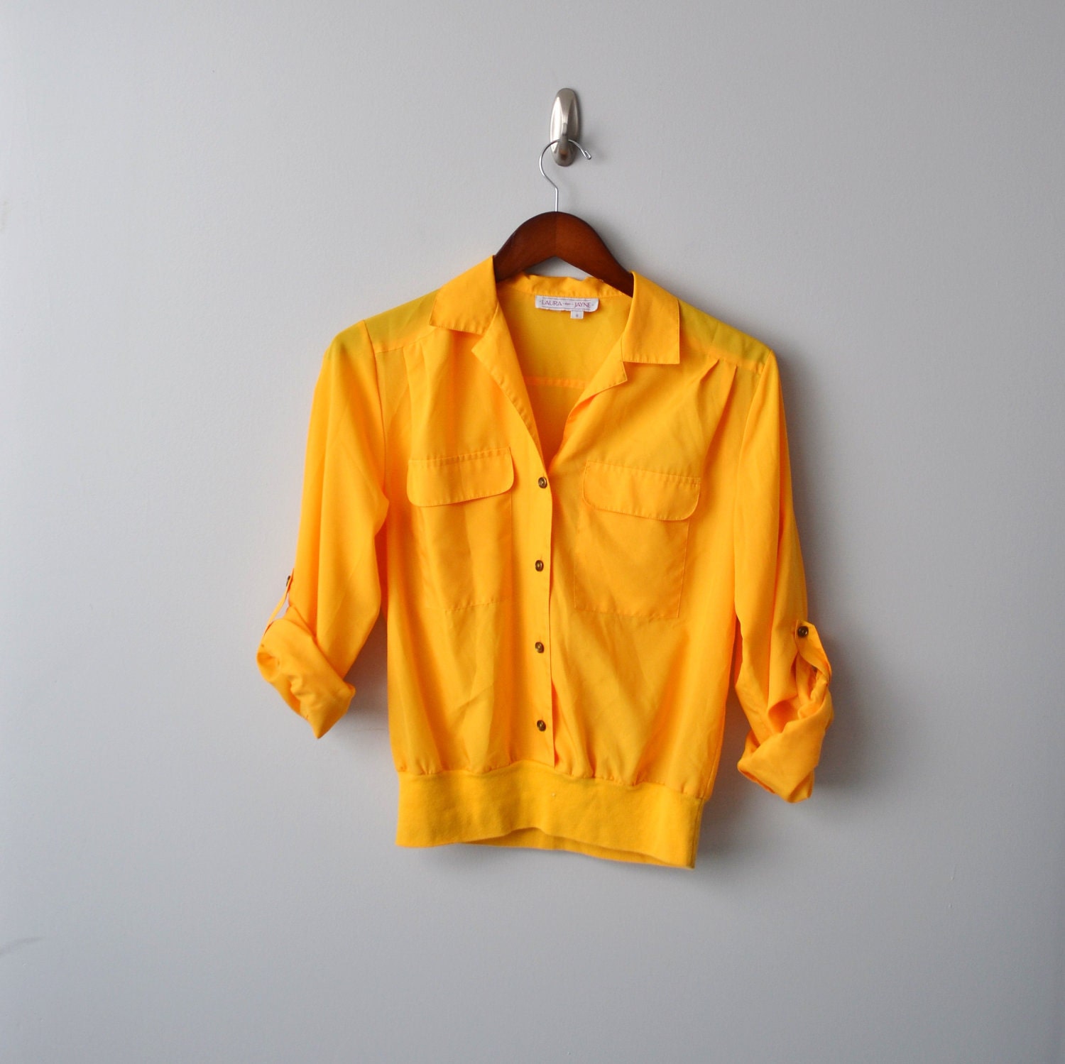 V i n t a g e neon yellow blouse size 6
