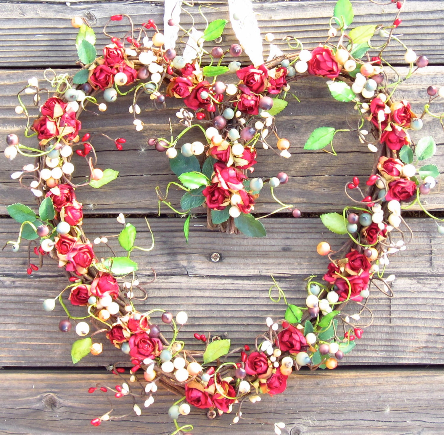Heart Shaped Wreath for Valentines Day - Red Roses - door wreath - door decor
